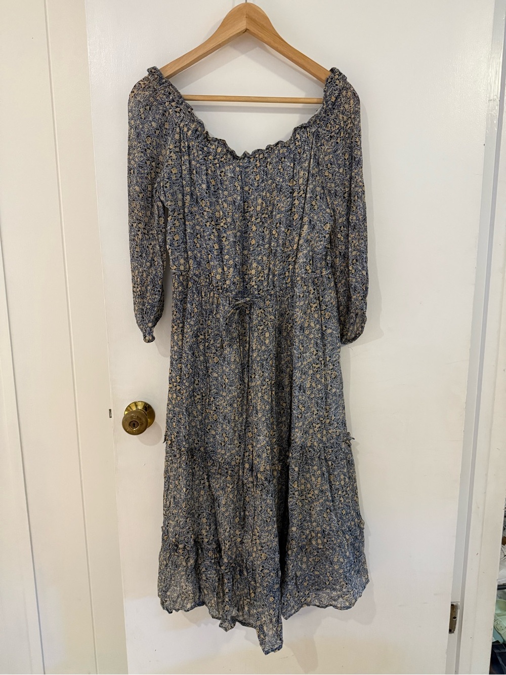 Anthropologie Blue Floral Tiered Maxi Dress